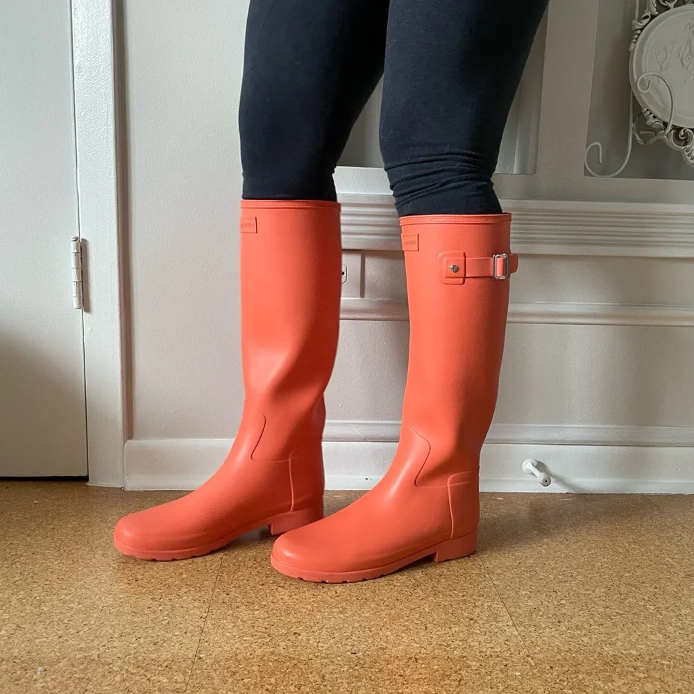New Hunter Original refined rain boots boot orange coral pink boot size 5
